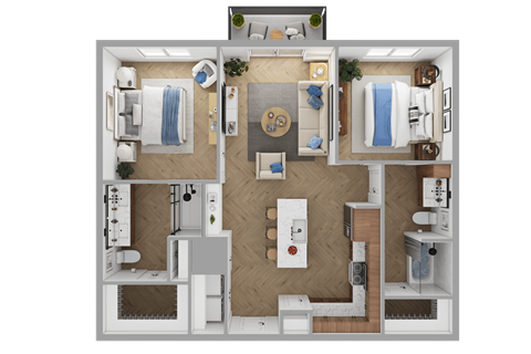 Floor plan for 2 beds, 2 baths, 974 sqft
